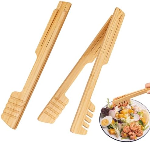 2-Pack Bamboo Kitchen Tongs for Cooking